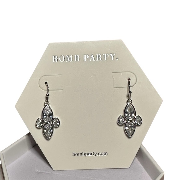 Bomb Party Diamond-Cut Cubic Zirconia Drop Earrings – Rhodium Plated ✨ “1 - Picture 7 of 9